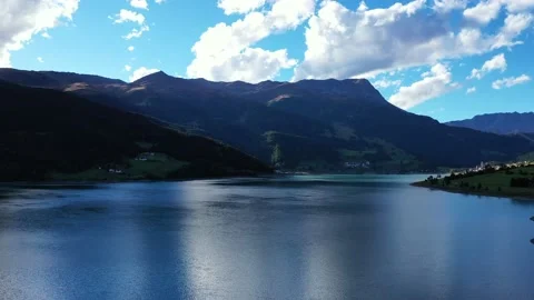 Drone flight over Lake Reschensee in South Tyrol Stock Footage 210824949