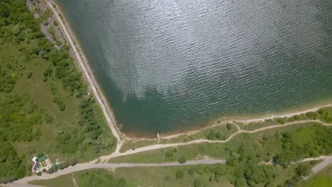 Drone flight over Lake Shaori in Racha. Shaori Reservoir landscape and coastline Video stock 201180617