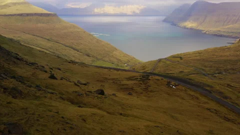 Drone Flight Over Landscape Of Funningur Video stock 134282135