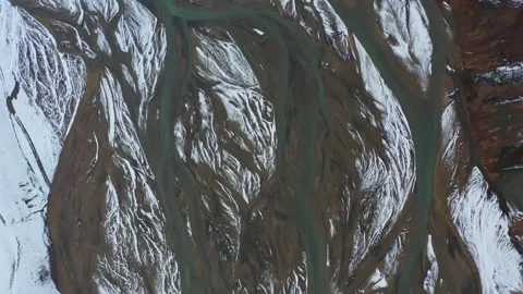 Drone Flight Over Landscape With Snow On Braided River Stock-Footage 168774988