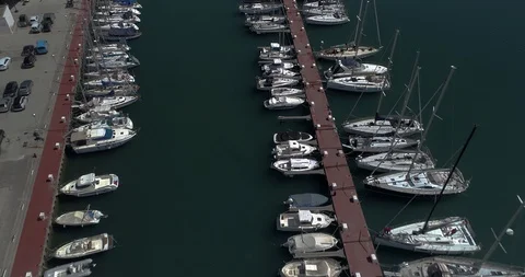 Drone flight over little nautic port in the Mediterranean sea Stock Footage 88105652