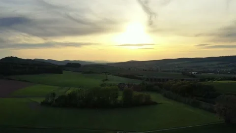 Drone flight over Lower Saxony landscape, Germany Stockbeeldmateriaal 134404215