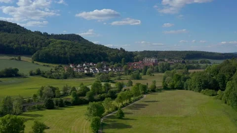 Drone flight over Lower Saxony landscape, Germany Stock Footage 134409585