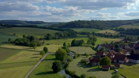 Drone flight over Lower Saxony landscape, Germany Stock Footage 134410084