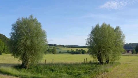 Drone flight over Lower Saxony landscape, Germany Stock Footage 134415542