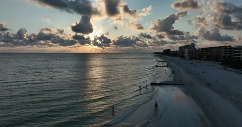 Drone Flight Over Madeira Beach at Sunset Video stock 246892883