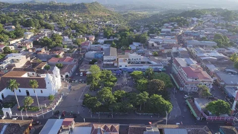 Drone flight over the main park of a little village in central america Stock Footage 101462912