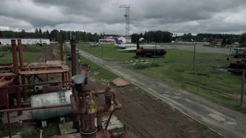 Drone flight, over the MCHS training base, rescue base.summer oblon day on the r Stock Footage 295815915