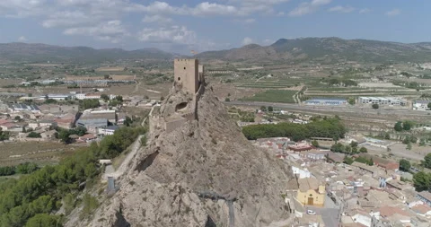 Drone flight over medieval castle on top of a rock Stock Footage 209999897