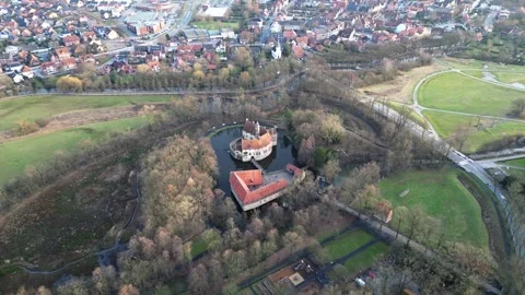 Drone flight over a medieval castle. View from above. Stock Footage 287093375
