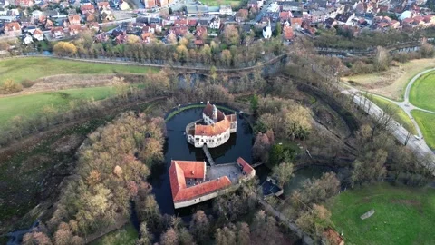 Drone flight over a medieval castle. View from above. Stock Footage 287093385