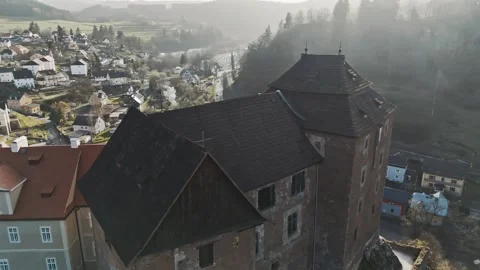Drone Flight Over Medieval Castle in Czechia. Becov nad Teplou. Видео 309227858