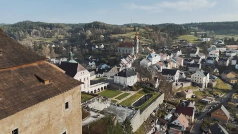 Drone Flight Over Medieval Castle in Czechia. Becov nad Teplou. Stock Footage 309227896