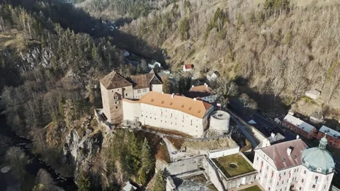 Drone Flight Over Medieval Castle in Czechia. Becov nad Teplou. Stock Footage 309228021