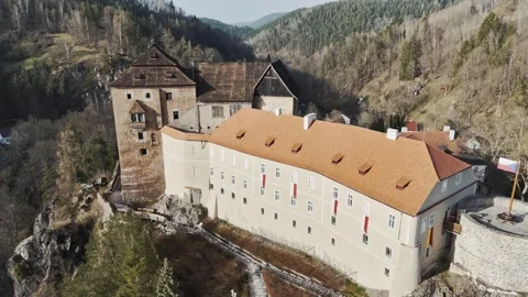 Drone Flight Over Medieval Castle in Czechia. Becov nad Teplou. Stock Footage 309228216