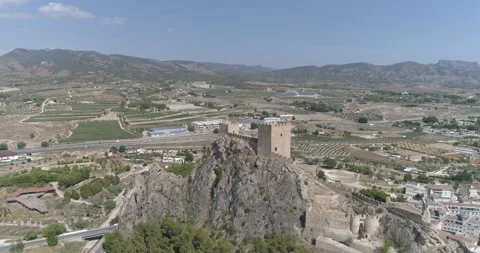 Drone flight over medieval town and Templar castle Stock Footage 209994052