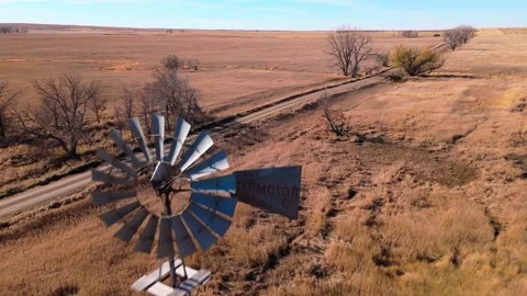 Drone flight over metal windmill Stock Footage 295366263