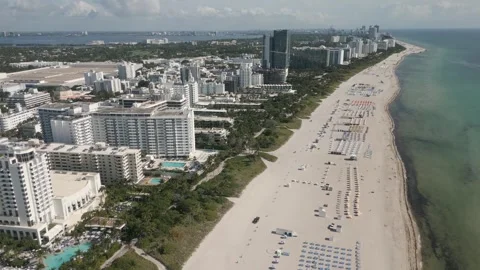 Drone flight over miami beach shoreline Stock Footage 346262700