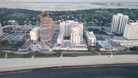 Drone flight over miami beachfront towers Stock Footage 346262584