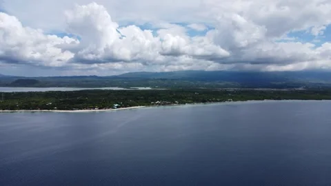 Drone flight over Moalboal White Beach coastline with tropical sea jungle an Stock Footage 335396657