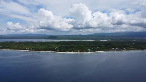 Drone flight over Moalboal White Beach coastline with tropical sea jungle an Stock Footage 335397190