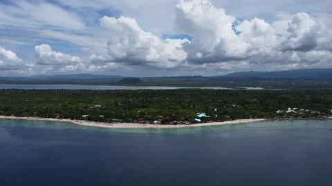 Drone flight over Moalboal White Beach coastline with tropical sea jungle an Stock Footage 335397207