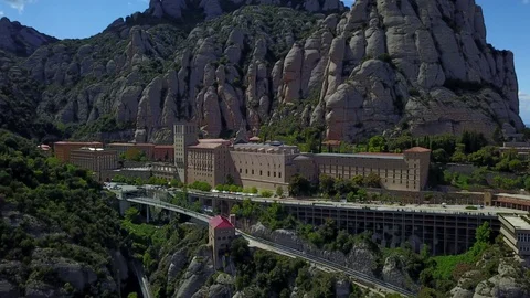 Drone flight over Montserrat Monastery, Spain Stock Footage