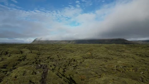 Drone Flight Over Mossy Lava Field and Mountain in Iceland Stock Footage 311483716