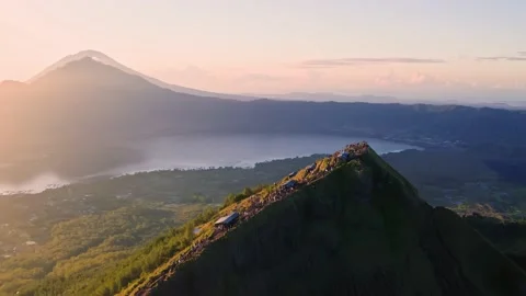 Drone flight over mount Batur Stock Footage 236537869