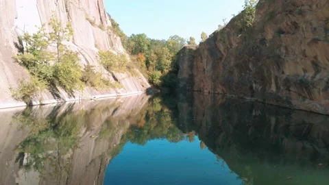 Drone Flight Over A Mountain Lake, A Hidden Lake in Prague, prokopské Stock Footage 213499117