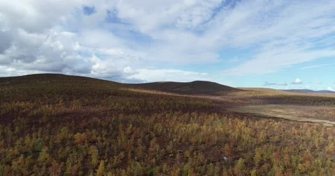 Drone flight over mountain valley in autumn season. Flight over mountain hills Stock Footage 140618454
