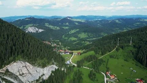 Drone Flight Over Mountain Valley and Scenic Countryside Landscape Video stock 318724474
