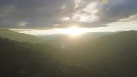 Drone Flight Over Mountain Valley at Golden Hour Sunset, Adjara 스톡 동영상 337334008
