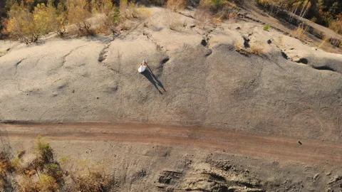 Drone flight over the mountains and the river. Golden autumn Video stock 130277493