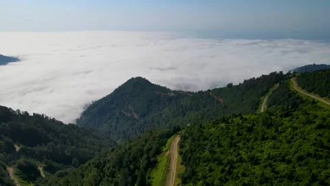 Drone flight over the mountains and thick white clouds. Gomis Mta Georgia Video stock 168528961
