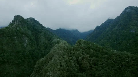 Drone flight over mountains in cloudy day on Madeira Stock Footage 300875748