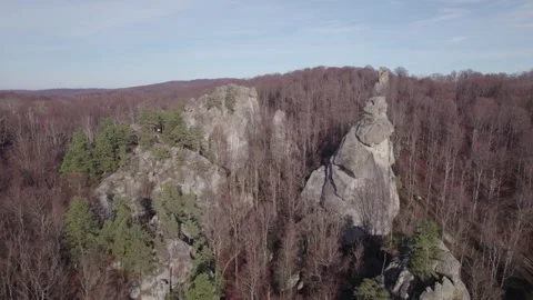 Drone Flight Over Multiple Rock Formations Hidden in Dense Forest Stock Footage 327597920
