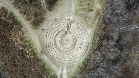 Drone flight over the mysterious labyrinth in the forest in autumn. Stock Footage 179404664