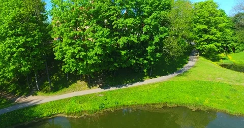 Drone flight over the Nemunas river and the castle - 1 스톡 동영상 77634958