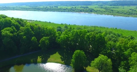 Drone flight over the Nemunas river, Lithuania - 2 Stock Footage 77635044