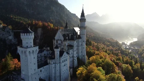 Drone flight over Neuschwanstein Castle Stock Footage 124580200