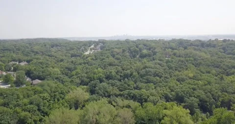 Drone Flight over North Kansas City Towards KC Skyline Stock Footage 160858036