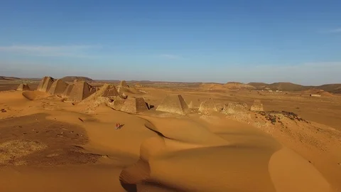 Drone flight over the Nubian pyramids at Meroe in Sudan Stock Footage 95528409