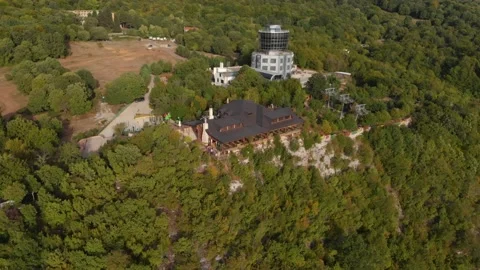 Drone flight over observatory on top of Dajti Mountain near Tirana in Stock Footage 163963781