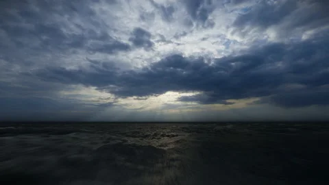 Drone flight over ocean against stormy clouds Stock Footage 136348764