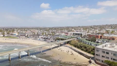 Drone Flight Over Ocean Beach Pier and Pacific Shoreline San Diego Stock Footage 311833201