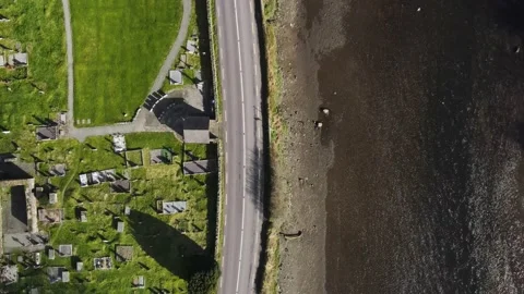 Drone flight over the old catalic cemetery near the river with a bridge Video stock 234111501