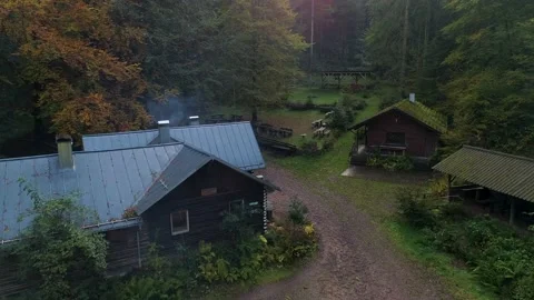 Drone Flight over Old House, Cabin in the Woods / Atmosphere  Видео 131834983