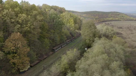 Drone flight over the old rusty wagons of the narrow gauge railway Stock Footage 201846770