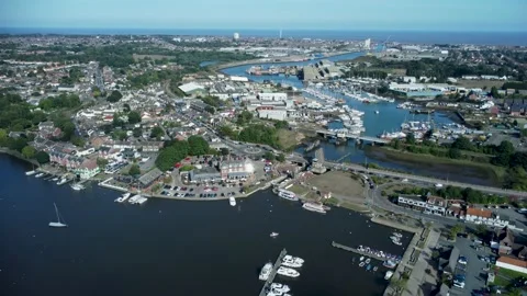 Drone flight over Oulton Broads in Norfolk Stock Footage 220044044